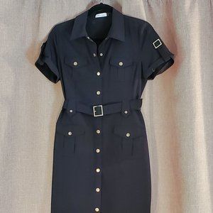 Calvin Klein Black Button Petite Midi Dress